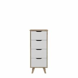 VANKKA Cómoda 4 Cajones - Acabado Roble y Blanco - L 45 x P 42 x H 108 cm - Con Patas VANKKA Cómoda 4 Cajones - Acabado Roble y Blanco - L 45 x P 42 x H 108 cm - Con Patas