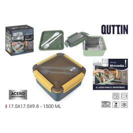 Quttin Fiambrera Ss para Microondas de 1500 ml, Recipiente de Almacenamiento de Alimentos 18 x 10 x 18 cm (6 Unidades)