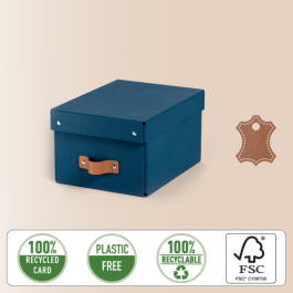 Leitz Caja de Almacenaje de Cartón con Asa de Piel, Pequeña, Azul, 7L, Pack de 2 Unidades - Ideal Documentos A5/Electrónica