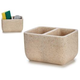 KINVARA Estropajero Doble Piedra 12 x 11 x 9 cm con 2 estropajos diferentes, Color Crema, Resina (Set de 18)