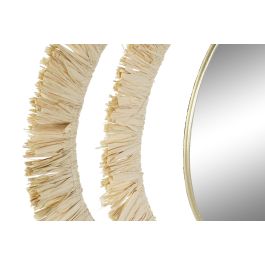 DKD Home Decor Espejo Estilo Boho Dorado Natural Metal Fibra Flecos 89 x 40 x 2 cm