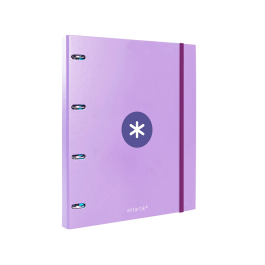 Antartik Carpeta con recambio a4 cuadro 5mm forrada 4 anillas 25mm redondas color lavanda 100 hojas 100g