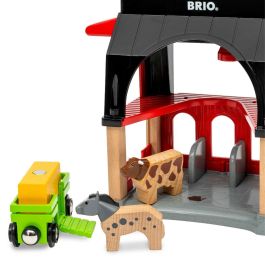 Brio World 7312350360127 Granero Animal Accesorio Circuito Tren Madera con Vaca, Caballo, Vagón y Vía - 6 Piezas para Niños +3 Años