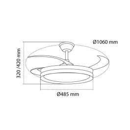 Cristalrecord Ventilador Techo LED 3CCT Evo Smart 72W 7920lm Blanco Aspas Retráctiles Ø106cm Plafón Ø48.5cm Altura 32-42cm