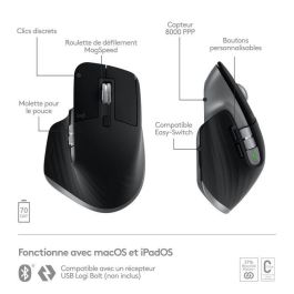 Logitech 910-006571 Ratón Ergonómico Inalámbrico Bluetooth MX Master 3S For Mac, 8000 DPI, Clics Discretos, MagSpeed, Recargable, Gris Espacial