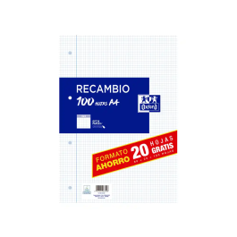 Oxford Recambio Papel DIN A4 80+20 Hojas Gratis 90gr Cuadro 4mm 4 Taladros Precio: 2.50000036. SKU: B15HMZ6T94