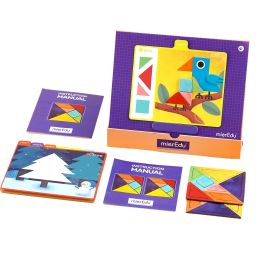MIEREDU ME330A Tangram Magnético Kit Principiante para Niños con 32 Tarjetas de Patrones, Fomenta Coordinación Ojo-Mano y Resolución de Problemas
