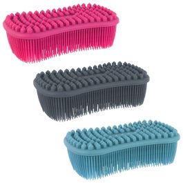 Je cherche une Idee Cepillo-Estropajo de Silicona Doble Cara, Higiénico y Flexible, Colores Surtidos (Azul, Fucsia, Gris), Apto Lavavajillas, 14x7 cm