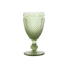 DKD Home Decor Copa de Cristal Verde 240ml con Acabado Grabado Diamond Garbo - Juego de 6 Apta Lavavajillas y Microondas