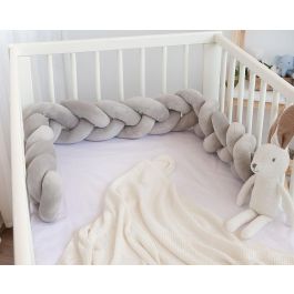 KioKids Protector de Cuna y Cama Trenza Acolchada Gris 1,50m - Chichonera Bebé Antigolpes Decorativa desde 0 Meses