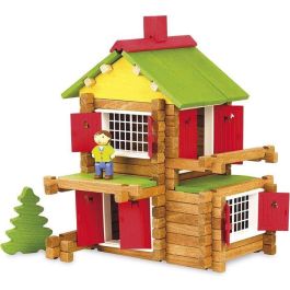 Jeujura My Wooden Chalet Juego de Construcción 135 Piezas de Madera Natural y Teñida