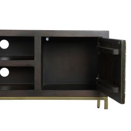DKD Home Decor Rombo Gold Mueble TV Moderno Marrón Dorado 140 x 55 x 40 cm Acacia Metal Puertas