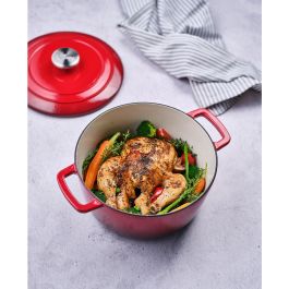 Fontestic COS5401110265146 Cacerola con Tapa de Hierro Fundido Esmaltado Ø24 cm 4,6 L Roja - Apta Inducción