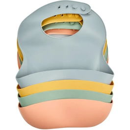 Thermobaby THE3023191570296 Babero de Silicona con Recogedor, Color Gris Encantador