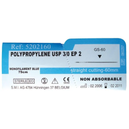Smi Sutura Polypropylene Blue Ds24 Monofilamento 3-8, 75 cm, No Absorbible, Polipropileno Precio: 35.50000003. SKU: B1G872G6KL