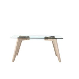 DKD Home Decor Green house 21 Mesa Comedor Moderno Cristal y MDF Natural Transparente 90 x 75 x 160 cm