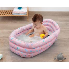 KioKids Bañera Hinchable para Bebés Rosa, Plegable, Portátil y Segura, Ideal para Viaje, Fácil Limpieza, Apta desde 0 Meses