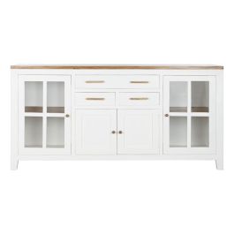 DKD Home Decor Buffet Urban Colección Daniela 3 Cajones 2 Puertas 2 Estanterías Madera Mango Acacia Cristal Blanco Marrón 180x45x90 cm