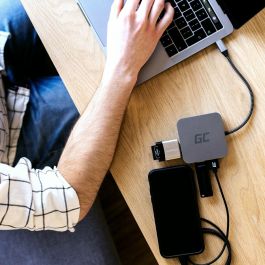 Green Cell AK61 HUB USB-C 6-Puertos 3xUSB 3.0, USB-C, HDMI, Gigabit LAN Plata para Portátil y Ordenador - Suministro de Energía 87W