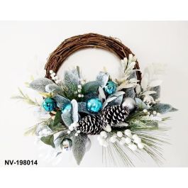 DKD Home Decor Corona de Navidad Moderna, Materiales PVC y Ratán, Colores Azul, Marrón y Blanco, Dimensiones 60x60x12 cm Precio: 16.30596. SKU: B1ABZL99S9