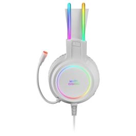 Mars Gaming Auriculares Gaming MHRGBW con Micrófono, Jack 3.5mm, Sonido Ultra-BASS 3D, Iluminación RGB CHROMA, Cancelación de Ruido, Blancos