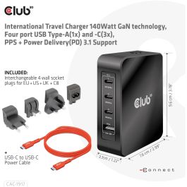 Club3D Ladegerät 3xUSB Typ C. 1xUSB Typ A. PD 140W. GaN retail