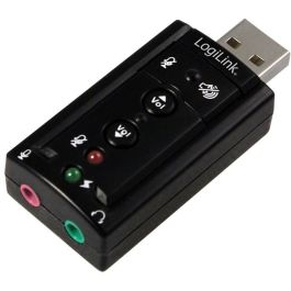 LogiLink Adaptador de Audio USB 2.0, USB-A/M a 2x 3,5 mm/F, Efecto de Sonido Virtual 7.1, Negro