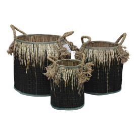 Cesta Colonial DKD Home Decor Negro Natural 44 x 48 x 44 cm Set de 3