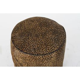 DKD Home Decor Reposapiés Colonial Leopardo Marrón Negro Piel 46 x 50 x 46 cm