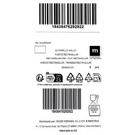 Fuente rectangular Anllo Elite Brillo 30x20 cm - Inde (6 Unidades) Fuente rectangular Anllo Elite Brillo 30x20 cm - Inde (6 Unidades)