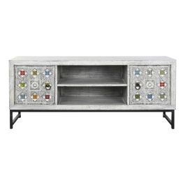 Mueble de TV DKD Home Decor Blanco Beige Gris Multicolor Cerámica Madera de mango 130 x 40 x 56 cm