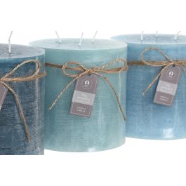 DKD Home Decor Vela de Cera Básicos Surtidas en Turquesa, Azul y Verde 12x12x12 cm Pack 3 Unidades 90 Horas 1180g