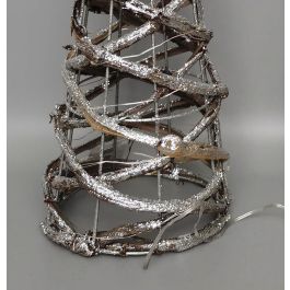 DKD Home Decor Cono Navidad Alpina con LED Ratan Dorado Plateado 19x62x19 cm (2 Unidades)