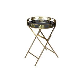 DKD Home Decor Mesita Auxiliar Glam de Metal y Cristal con Detalle Hoja - Dorado y Negro 49x72x49 cm