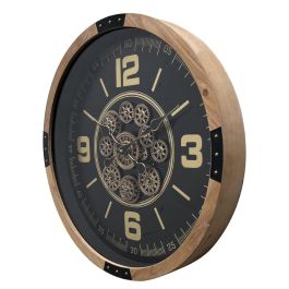 DKD Home Decor Reloj de Pared Loft Negro y Natural, 63.5 cm, de Pino y Cristal, con Movimiento
