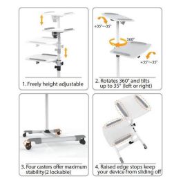 Techly Carro Universal para Portátil y Proyector, Altura Ajustable, Plataformas Giratorias, con Ruedas, Blanco