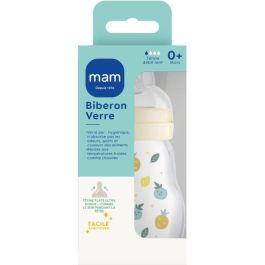MAM Flow Teat 1 Biberón de Vidrio Premium 170 ml, 0-6 Meses, Resistente al Calor, Tetina Ultra Suave y Cuello Ancho, Blanco