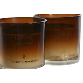 DKD Home Decor Vela Cilíndrica Ambar Cristal y Cera Parafina 10x10x10 cm (2 Unidades) 35h Duración