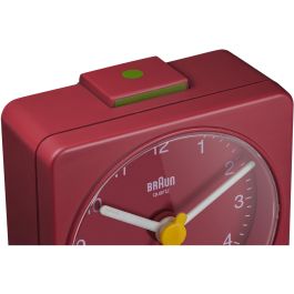 Braun BC 02 R Reloj Despertador Analógico Cuarzo Rojo Silencioso para Viaje Rectangular Batería AA