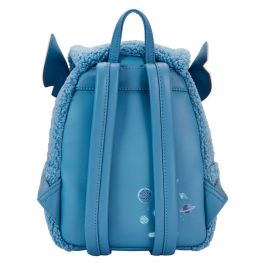 Loungefly Mochila peluche Stitch Disney 26cm Herrajes metálicos plateados Tejido sherpa Correas ajustables Piel vegana