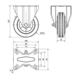 Ruedas Alex Rueda Fija con Placa y Eje Liso Negro 80 kg Ø 10 cm