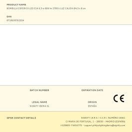 Philips Bombilla Esférica LED E14 6,5W 806 lm 2700K Luz Cálida Ø4,5 x 8 cm