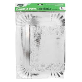 Bandeja Plata Rectangular con Blonda 25x34 cm - Algon (48 Unidades) Bandeja Plata Rectangular con Blonda 25x34 cm - Algon (48 Unidades)