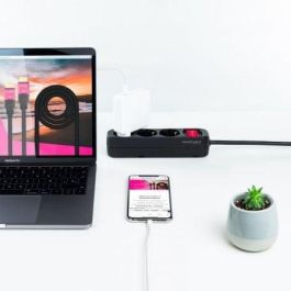 Nano Cable Regleta con Interruptor 10.38.0003-BK, 3 Tomas de Corriente, Cable 1.4m, Negra