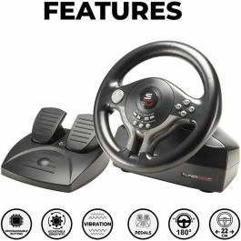 Subsonic Volante de Conducción Universal Cableado con Pedales y Paletas 180° Compatible Switch, PS4, Xbox One, PC