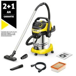 Karcher WD 6 PS V-30/8/35/T Aspirador en Seco y Húmedo 1300W con Depósito Inoxidable 30L, Función Soplador y Toma de Corriente para Taller