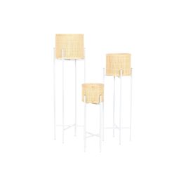 DKD Home Decor Macetero Scandi de Diseño Blanco Natural Set de 3 - Alto Soporte de Plantas de Bambú y Metal 31 x 103 x 31 cm DKD Home Decor Macetero Scandi de Diseño Blanco Natural Set de 3 - Alto Soporte de Plantas de Bambú y Metal 31 x 103 x 31 cm