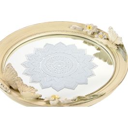 DKD Home Decor Centro de Mesa Chic Decoración Hogar Adorno Beige Resina Espejo Mariposas 22.6x24x18 cm (Largo x Ancho x Alto)