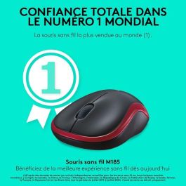 Logitech M185 Ratón Inalámbrico RF Plug-and-Play Rojo con Nano Receptor USB, Ergonómico, Fiable, Batería 1 Año