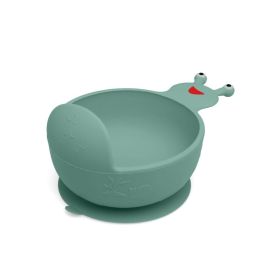 KioKids Cuenco Antideslizante de Silicona Caracol Verde Salvia con Ventosa para Bebés +6 Meses, Apto Lavavajillas y Microondas